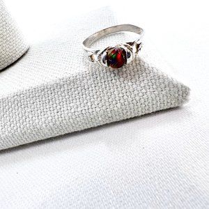 Lab Created Black Fire Opal & Sterling Silver Ring Size 6 ½